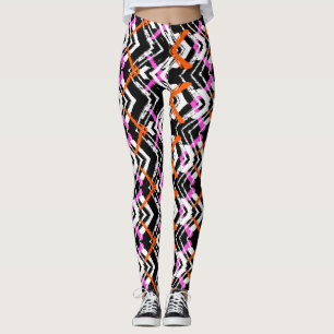 Zwart, Oranje en roze hand getekend pijlpatroon Leggings