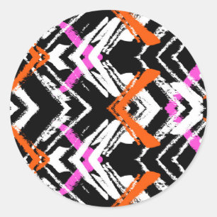 Zwart, Oranje en roze hand getekend pijlpatroon Ronde Sticker