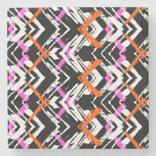 Zwart, Oranje en roze hand getekend pijlpatroon Stenen Onderzetter