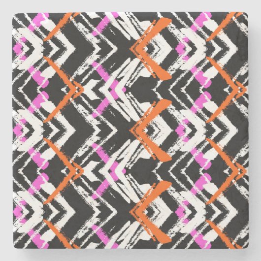 Zwart, Oranje en roze hand getekend pijlpatroon Stenen Onderzetter (Voorkant)