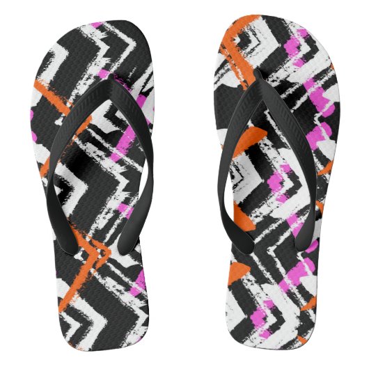 Zwart, Oranje en roze hand getekend pijlpatroon Teenslippers (Voetbed)