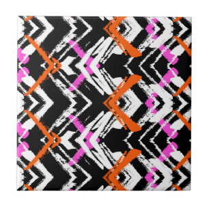 Zwart, Oranje en roze hand getekend pijlpatroon Tegeltje