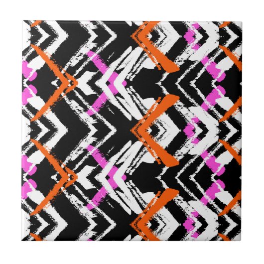 Zwart, Oranje en roze hand getekend pijlpatroon Tegeltje (Voorkant)