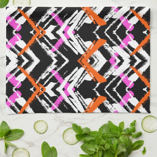 Zwart, Oranje en roze hand getekend pijlpatroon Theedoek (Gevouwen)