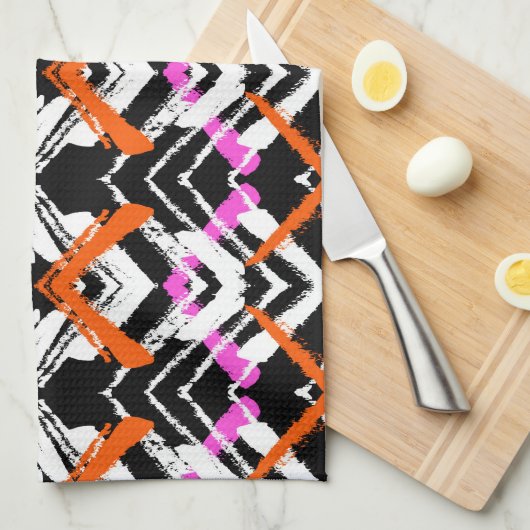 Zwart, Oranje en roze hand getekend pijlpatroon Theedoek (Quarter Fold)