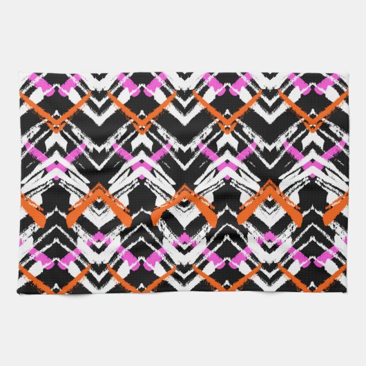 Zwart, Oranje en roze hand getekend pijlpatroon Theedoek (Horizontaal)