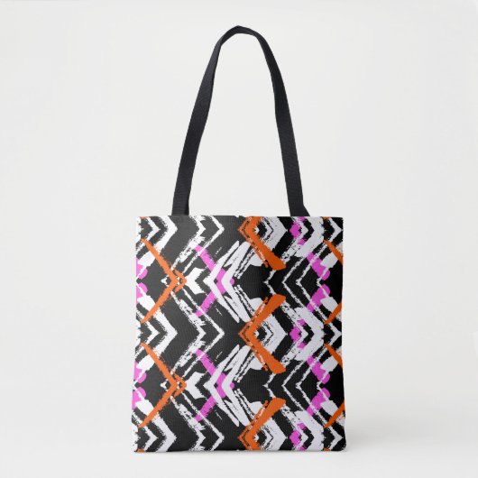 Zwart, Oranje en roze hand getekend pijlpatroon Tote Bag (Voorkant)