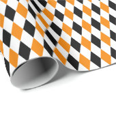 Zwart, Oranje en wit Harlequin Wrapping Paper Cadeaupapier (Rol Hoek)