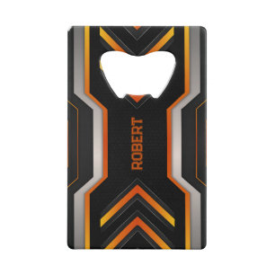 Zwart & Oranje Gaming Achtergrond Monogram Creditkaart Flessenopener