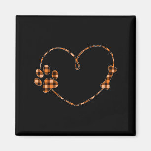 Zwart Oranje Geruit Hondenpoot Hart Bot Halloween Magneet