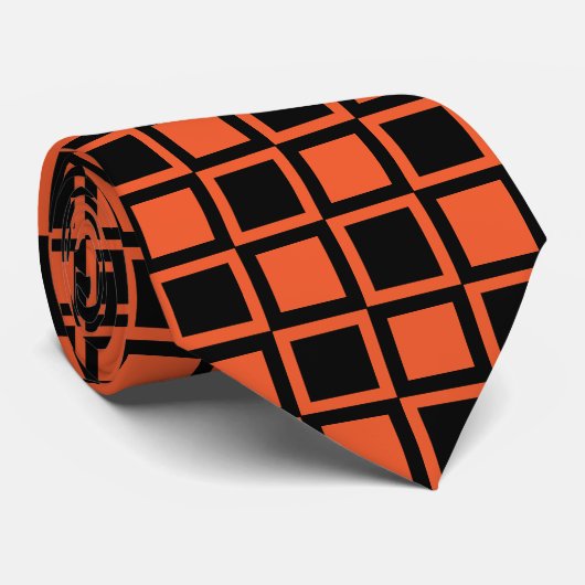 Zwart Oranje Geruit Patroon Stropdas (Opgerold)