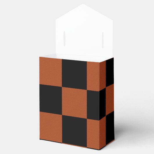 Zwart & Oranje Geruit Vierkant Buffalo Plaid Bedankdoosjes (Geopend)