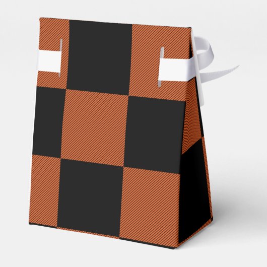 Zwart & Oranje Geruit Vierkant Buffalo Plaid Bedankdoosjes (Achterkant)