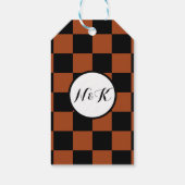 Zwart & Oranje geruit vierkant Buffalo Plaid Cadeaulabel (Achterkant)