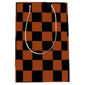 Zwart & Oranje geruit vierkant Buffalo Plaid Medium Cadeauzakje (Voorkant)