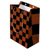 Zwart & Oranje geruit vierkant Buffalo Plaid Medium Cadeauzakje (Achterkant Gekanteld)