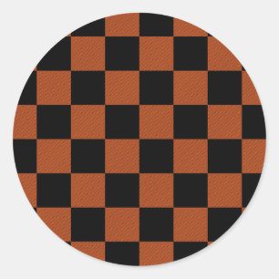 Zwart & Oranje geruit vierkant Buffalo Plaid Ronde Sticker