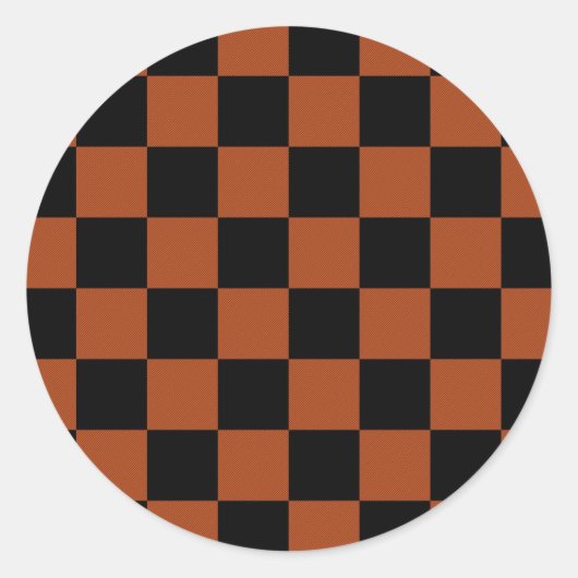 Zwart & Oranje Geruit Vierkant Buffalo Plaid Ronde Sticker (Voorkant)