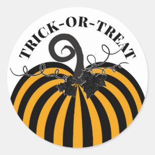 Zwart & Oranje Gestreepte Pompoen Halloween Feestj Ronde Sticker