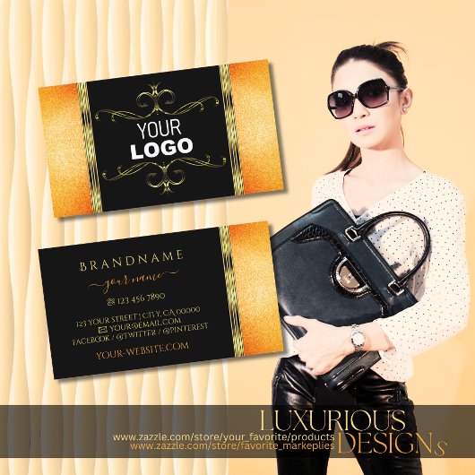 Zwart Oranje Glitter Golden  Ornamenten Logo Visitekaartje