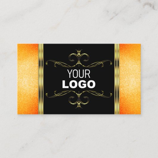 Zwart Oranje Glitter Golden  Ornamenten Logo Visitekaartje (Voorkant)