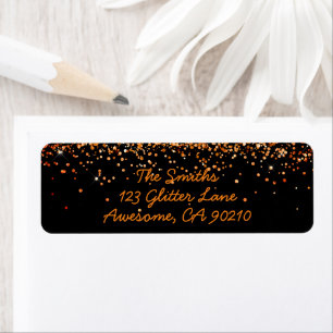 Zwart Oranje Glitter Modern Wedding Return-adres Etiket