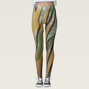Zwart Oranje Groen Gekleurde Leggings