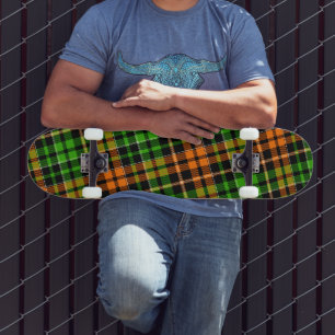 Zwart Oranje Groen Geruit Schotse Ruit Ontwerp Persoonlijk Skateboard