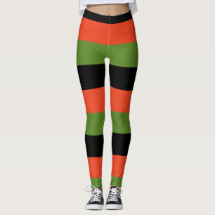 Zwart Oranje & Groen Gestreepte Halloween Leggings