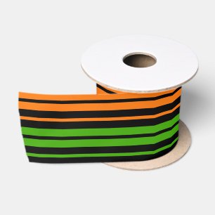 Zwart Oranje Groen Verticaal Strepen Design Satijnen Lint