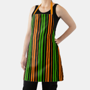 Zwart Oranje Groen Verticaal Strepen Design   Schort