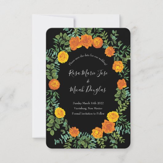 Zwart & Oranje Halloween Gotische Trouwcollectie Kaart (Voorkant)