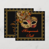 Zwart Oranje Halloween Maskerade Feest Kaart (Voorkant / Achterkant)