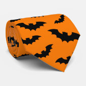 Zwart-oranje halloween-vleermuispatroon stropdas (Opgerold)