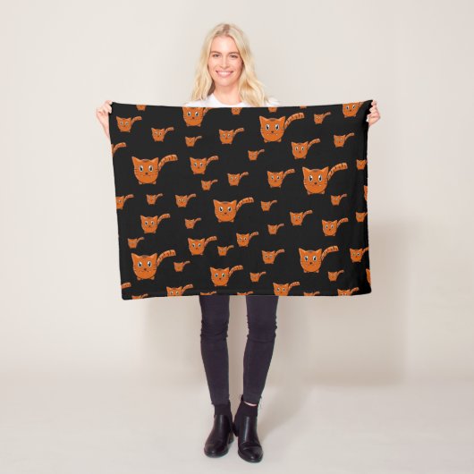 Zwart-Oranje Kat Fleece Deken (In situ)