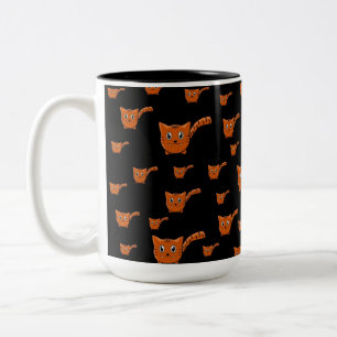 Zwart-Oranje Kat Tweekleurige Koffiemok