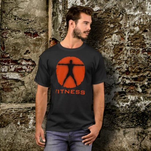 Zwart Oranje Lichaam Madness Fitness Vitruvian Man T-shirt
