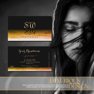 Zwart Oranje marmer Pattern Shadow Font Monogram Visitekaartje