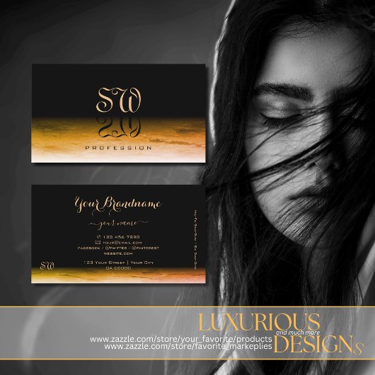 Zwart Oranje marmer Pattern Shadow Font Monogram Visitekaartje