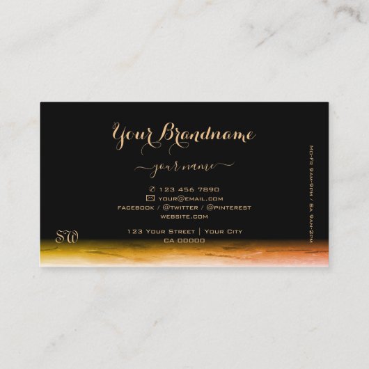 Zwart Oranje marmer Pattern Shadow Font Monogram Visitekaartje (Achterkant)
