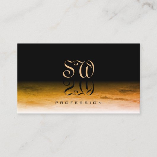 Zwart Oranje marmer Pattern Shadow Font Monogram Visitekaartje (Voorkant)