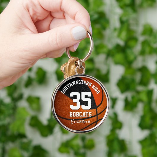 Zwart oranje meisje sportteam naam basketbal sleutelhanger (Hand)