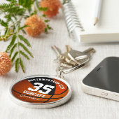 Zwart oranje meisje sportteam naam basketbal sleutelhanger (Zijkant)