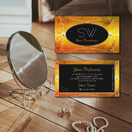 Zwart Oranje  monogram mousserende diamanten Visitekaartje