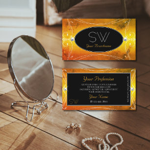 Zwart Oranje  monogram mousserende diamanten Visitekaartje