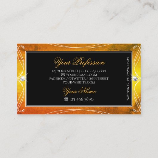 Zwart Oranje mousserende diamant Visitekaartje (Achterkant)