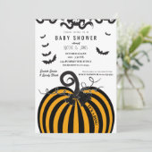 Zwart & Oranje pompoen Halloween Baby shower Kaart (Staand voorkant)
