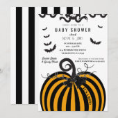 Zwart & Oranje pompoen Halloween Baby shower Kaart (Voorkant / Achterkant)