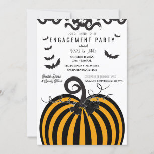 Zwart & Oranje Pompoen Halloween Verloving Feestje Kaart