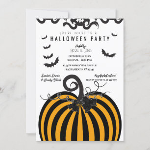 Zwart & Oranje Pompoen & Vleermuizen Halloween Fee Kaart